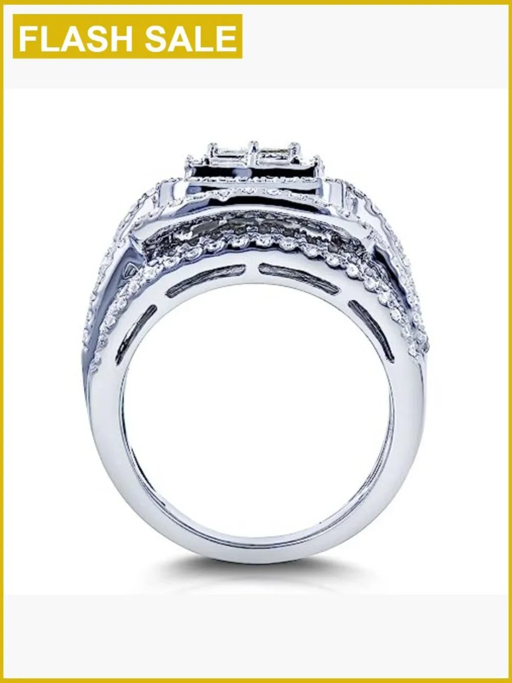 925 Sterling Silver Ring 18K Gold CZ Multi Row Eternity Engagement Wedding Band